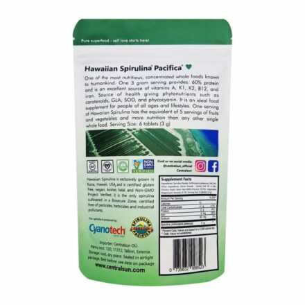 Hawaiian Spirulina tablets centralsun back