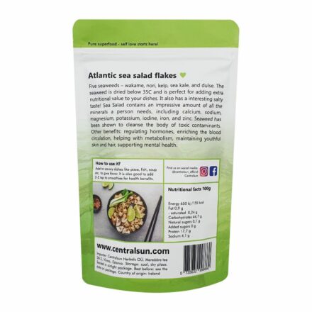 Mahe Atlandi Meresalat 150g pakend – kuivatatud vetikasegu Centralsun tagakülg
