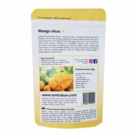 Külmkuivatatud mango viilud - centralsun - paki esikülg