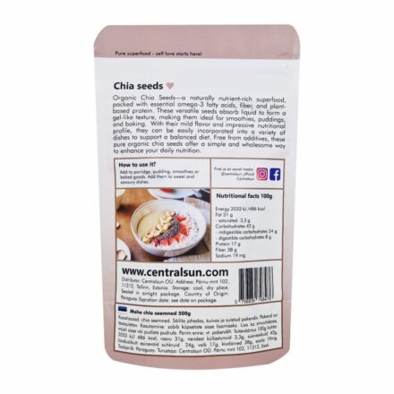 Mahe chia seemned - centralsun - paki tagakülg