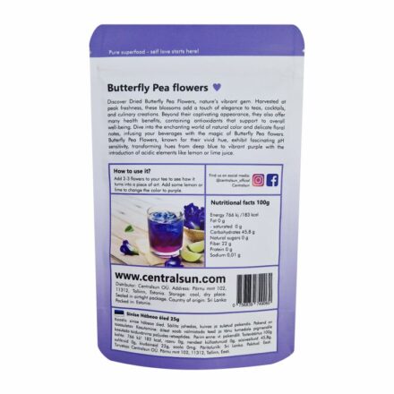 Butterfly Pea õied 25g – koostisosade ja info tagakülg