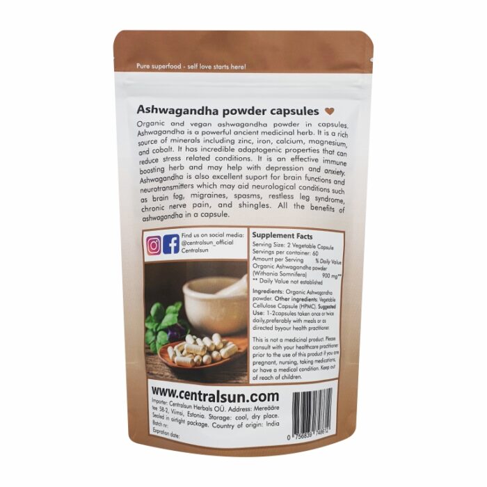 Ashwagandha pulverkapslar centralsun tagant
