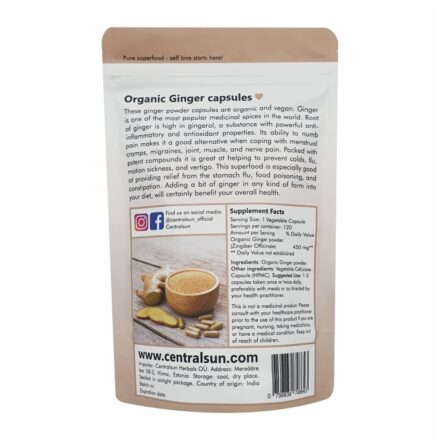 Ingwerpulver Kapseln 500 mg – 120 Stück | Centralsun back