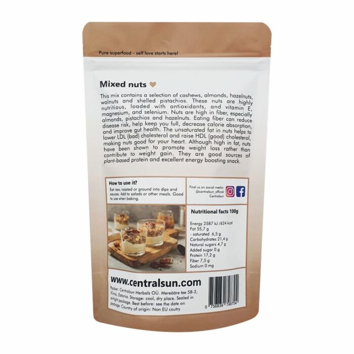 Mixed Nuts (Cashews, Almonds, Hazelnuts, Walnuts and Pistacios) 350g Centralsun