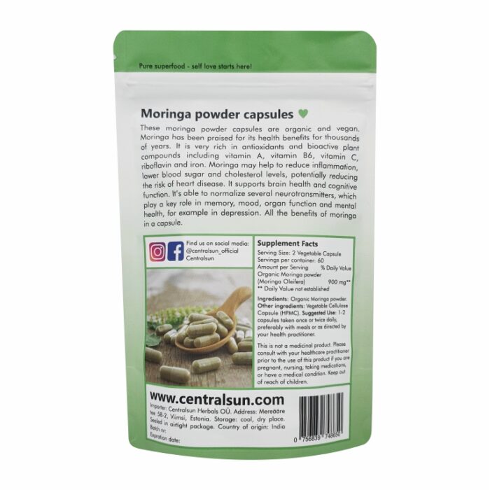 Moringa powder capsules centralsun back