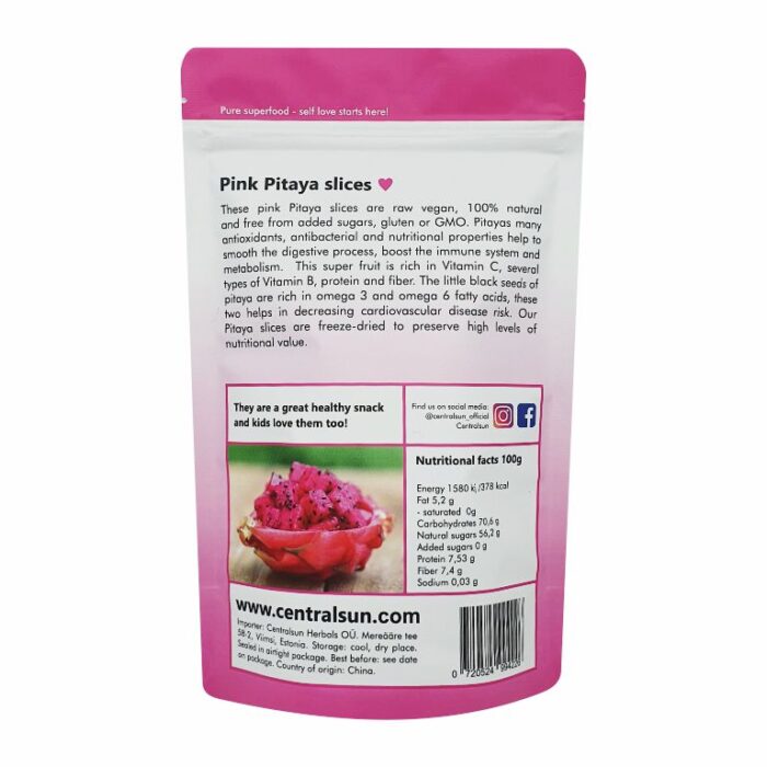 Pink Dragon Fruit (Pink Pitaya) Slices 33g Centralsun