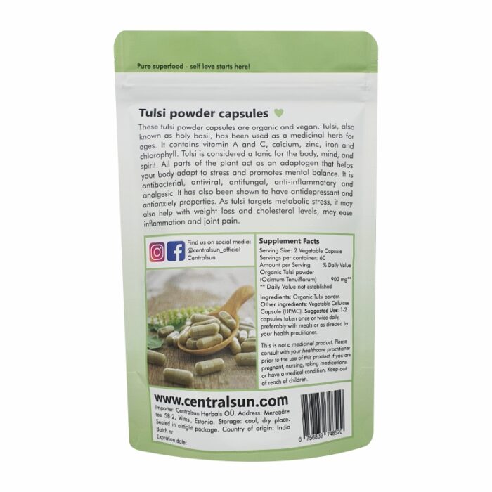 Tulsi powder capsules centralsun back