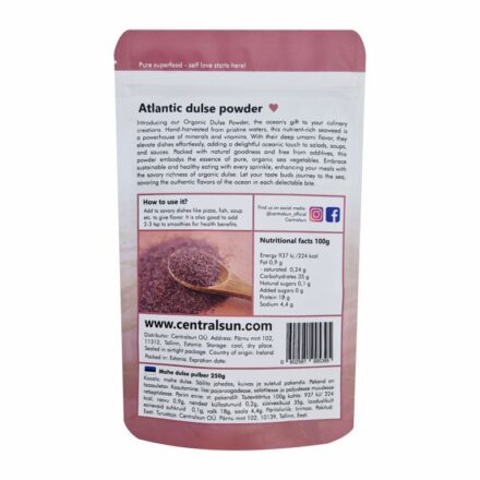 Back view of Organic Atlantic Dulse Powder pouch – iodine-rich superfood for detox and thyroid support