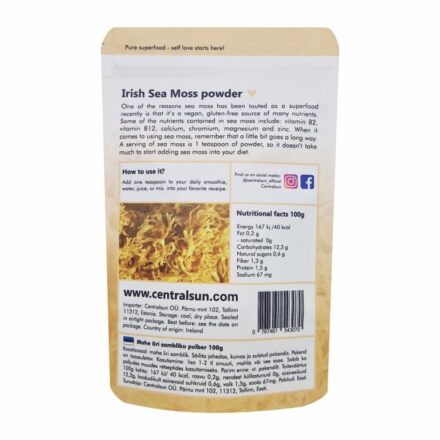 Organic Irish Sea Moss powder centralsun back