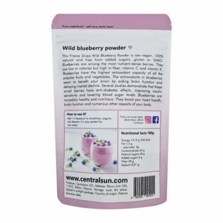 Wild blueberry powder centralsun back
