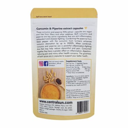Curcumin and piperine extract capsules Centralsun