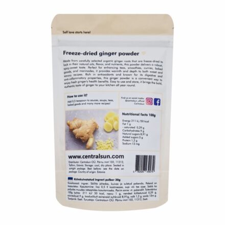 Organisks auksti žāvēts ingvera pulveris