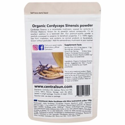 Mahe Korditseps Sinensis pulber - Centralsun - paki tagakülg