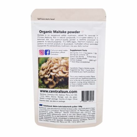 Mahe Maitake pulber - Centralsun - paki tagakülg