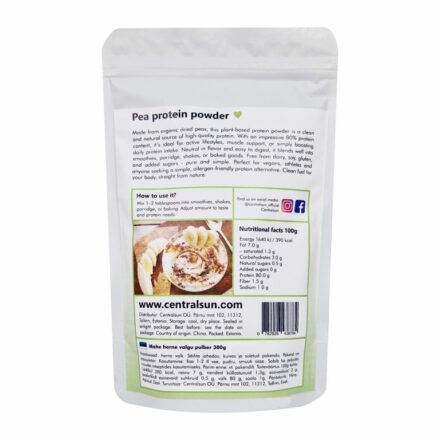 Bioloģiskais zirņu proteīns 300 g (83 % proteīns) | Centralsun back