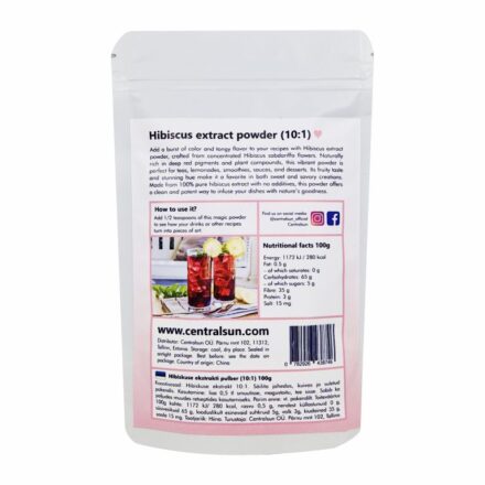 Hibiscus Extract Powder 100g – Natural 10:1 Concentrated Powder | Centralsun back